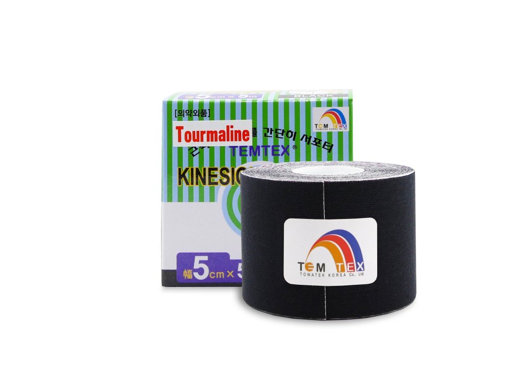 Temtex - Kinesiologie Tape Tourmaline - Zwart - 5cm x 5m - doos 6 Rollen - Intertaping.nl